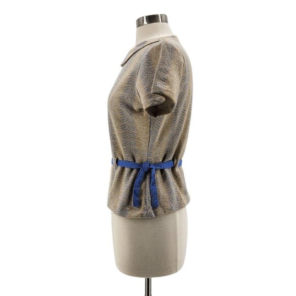 Vintage Minnesota Woolen Tan Blue Collared Fitted Knit Top Womens Large - Picture 3 of 8